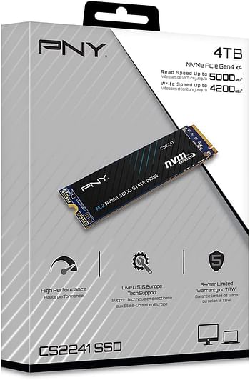 PNY محرك أقراص الحالة الصلبة الداخلية CS2241 4TB M.2 NVMe الجيل الرابع x4 (SSD) - M280CS2241-4TB-RB