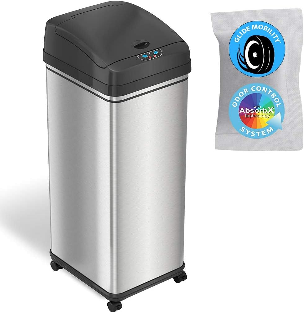 Itouchless Glide 13 Gallon Pet-Proof Sensor Trash Can With Wheels And Odor Control System Stainless Steel