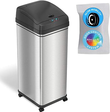 Itouchless Glide 13 Gallon Pet-Proof Sensor Trash Can With Wheels And Odor Control System Stainless Steel