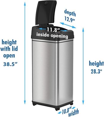 Itouchless Glide 13 Gallon Pet-Proof Sensor Trash Can With Wheels And Odor Control System Stainless Steel