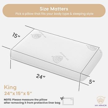 MY ARMOR Ventilated Cooling Gel Memory Foam Pillow King Size, Orthopedic Pillow for Sleeping & Neck Pain Relief | 24x15x5 Inches | with Removable Zipper Cover, White, Pack of 1