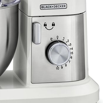 BLACK+DECKER MKM100-B5 Multifunction Stand Mixer Kitchen Machine, 1000W, 6L, 10 Speed, White