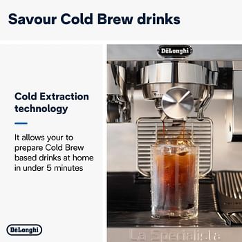 De'Longhi EC9865.M La Specialista Maestro: Ultimate Cold Brew Manual Coffee Machine, Experience with Smart Tech, Cold Extraction Technology, 8 Recipes, Manual/Automatic Frothing, Silver