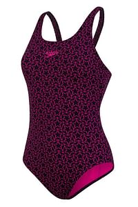 Speedo Women's Boomstar Allover Muscleback 1 Piece Swimsuit  Size: Color: Black/Electric Pink  6