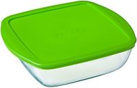 Pyrex Cook and Store Plus 1L Square Dish with Lid GREEN