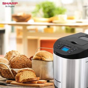 Sharp 600W Table-Top Bread Maker with Fully Automatic Function, 12 Pre-Programmed Menus and Adjustable Browning, 1.5LB - Silver