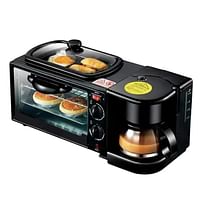 3-in-1 Multifunctional Breakfast Maker 1250W with Drip Coffee Machine, Oven, and Top Tray for Frying and Warming - Black