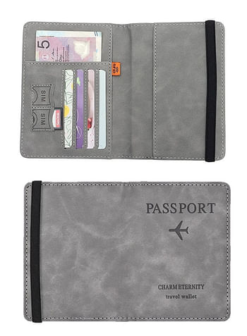 We Happy Passport Holder Travel Wallet Slim Ticket and Documents Cover with RFID Blocking and SIM Card Slots - Granite Grey