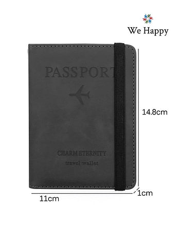 We Happy Passport Holder Travel Wallet Slim Ticket and Documents Cover with RFID Blocking and SIM Card Slots - Granite Grey