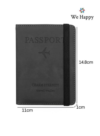 We Happy Passport Holder Travel Wallet Slim Ticket and Documents Cover with RFID Blocking and SIM Card Slots - Black