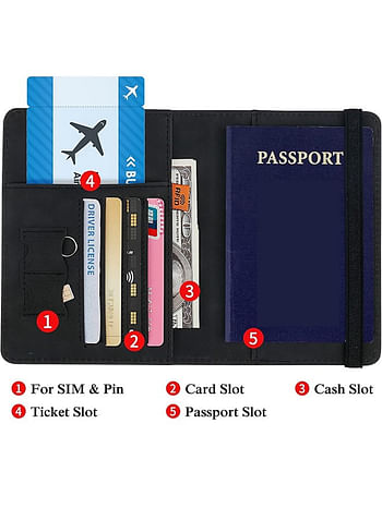 We Happy Passport Holder Travel Wallet Slim Ticket and Documents Cover with RFID Blocking and SIM Card Slots - Black