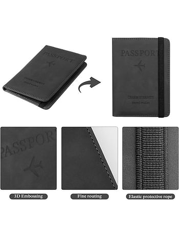 We Happy Passport Holder Travel Wallet Slim Ticket and Documents Cover with RFID Blocking and SIM Card Slots - Granite Grey