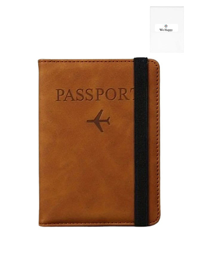 We Happy Passport Holder Travel Wallet Slim Ticket and Documents Cover with RFID Blocking and SIM Card Slots - Brown