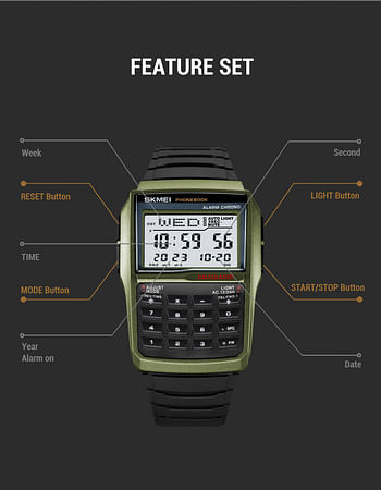 SKMEI 2255 Men's Digital Watch fashion Outdoor Sport Man Clock Silicone strap business Watch - Green