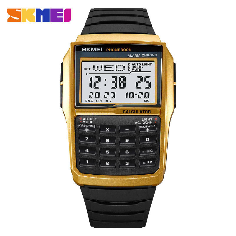 SKMEI 2255 Men's Digital Watch fashion Outdoor Sport Man Clock Silicone strap business Watch - Gold