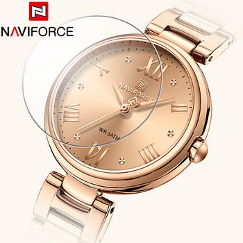 NAVIFORCE 5030 Original Stainless Steel Ladies Analog Women Watch 2023 New Rose Gold/White