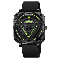 SKMEI 2107 Quartz Square Men Watch creative design For Men - Strap Black and Black and Green Dial