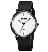 Skmei 2050 silica gel slim wrist watches analog quartz for men - Black Strap and White Dial