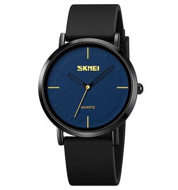 Skmei 2050 silica gel slim wrist watches analog quartz for men - Black Strap and Black Dial