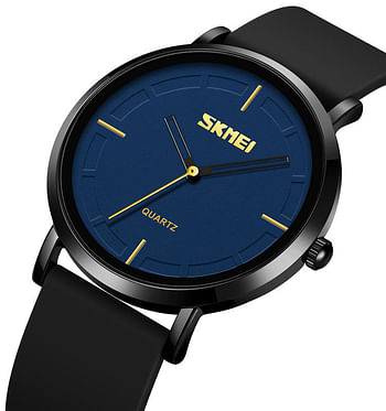 Skmei 2050 silica gel slim wrist watches analog quartz for men - Black Strap and Black Dial