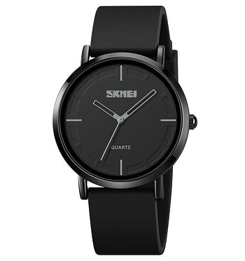 Skmei 2050 silica gel slim wrist watches analog quartz for men - Black Strap and White Dial