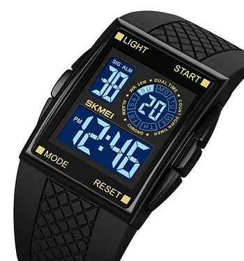 SKMEI 1967 Stainless Steel Buckle PU Strap Waterproof Electronic Watch - Black and Gold