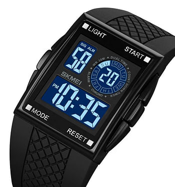 SKMEI 1967 Stainless Steel Buckle PU Strap Waterproof Electronic Watch - Black and Silver Dial
