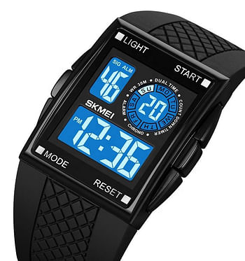 SKMEI 1967 Stainless Steel Buckle PU Strap Waterproof Electronic Watch - Black and Black Dial