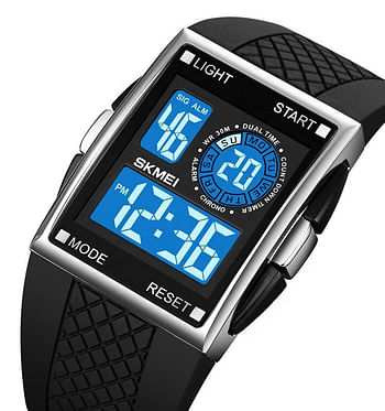 SKMEI 1967 Stainless Steel Buckle PU Strap Waterproof Electronic Watch - Black and Silver Dial