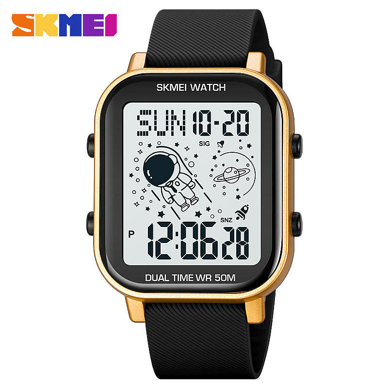 SKMEI 1971 Fashion 2Time Digital 5Bar Waterproof Quartz Sport Watch For Men- Gold