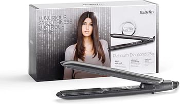 BaByliss Platinum Diamond Infused Hair Straightener Smooth & Rapid Styling With 24mm Elongated Ceramic Plates 10 Heat Settings Up to 235°C Ionic Frizz Control & Auto Shut Off  ST259SDE - Grey