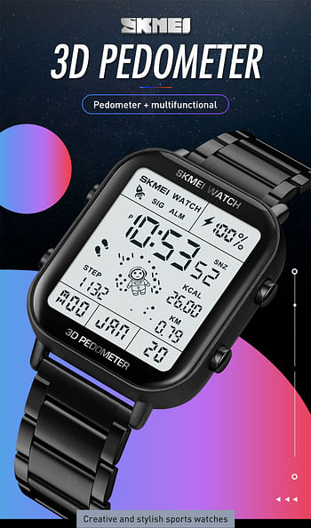 SKMEI 1888 Digital Watch Men's Casual Stopwatch Alarm Clock Countdown Military Digital Watch - Black