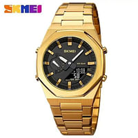 SKMEI 1816 Japan Movement Digital Watches Mens LED Light Countdown Wristwatch 3Bar Waterproof 5 Alarm World Time DST Date Week Clock - Gold/Black