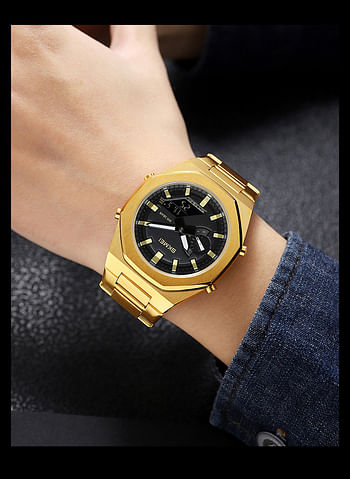 SKMEI 1816 Japan Movement Digital Watches Mens LED Light Countdown Wristwatch 3Bar Waterproof 5 Alarm World Time DST Date Week Clock - Silver/Black