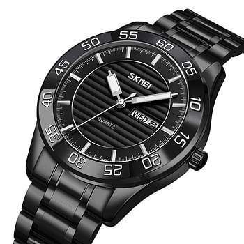 SKMEI 9293 Men's Quartz Stainless Steel Wrist watch - Black Band and Black Dial