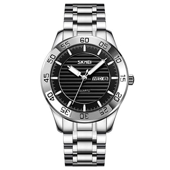 SKMEI 9293 Men's Quartz Stainless Steel Wrist watch - Black Band and Black Dial