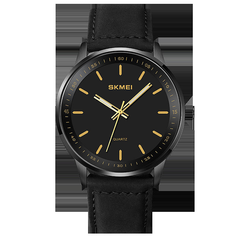 SKMEI Men's  2034 Watch Leather Strap Easy to Read Large Face Casual Fashion Waterproof Analog Quartz Dress Luminous Luminous Luxury Father GIF Wrist Watch - Black\Gold, Black