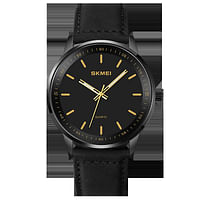 SKMEI Men's  2034 Watch Leather Strap Easy to Read Large Face Casual Fashion Waterproof Analog Quartz Dress Luminous Luminous Luxury Father GIF Wrist Watch - Black\Gold, Black