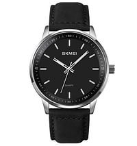 SKMEI Men's  2034 Watch Leather Strap Easy to Read Large Face Casual Fashion Waterproof Analog Quartz Dress Luminous Luminous Luxury Father GIF Wrist Watch -Silver\Black, Black