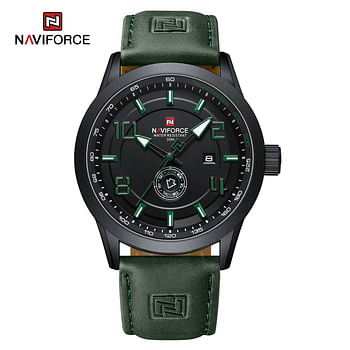 ساعة يد نافي فورس NF9229 كلاسيكية للأعمال والتاريخ واليوم، كوارتز تناظرية للرجال باللون الأخضر