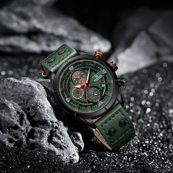 Naviforce NF8045 Men's Watch Chronoelite Waterproof Luxury Business Style Leather Strap 44MM - Green