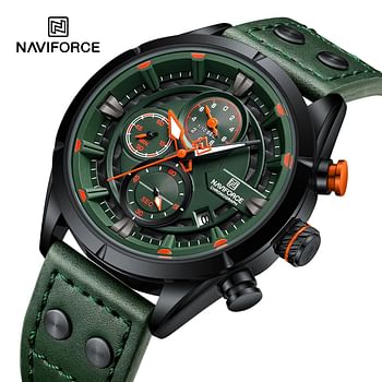 Naviforce NF8045 Men's Watch Chronoelite Waterproof Luxury Business Style Leather Strap 44MM - Black
