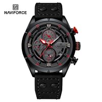Naviforce NF8045 Men's Watch Chronoelite Waterproof Luxury Business Style Leather Strap 44MM - Black And Red