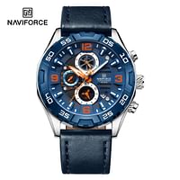 NAVIFORCE NF8043 CHRONOGLIDE Men’s Watch Waterproof Luxury Style with Leather Strap - 46MM - Blue And Silver