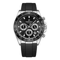 NAVIFORCE NF8054 Watch For Men Silicone Band Chronograph Luminous Wristwatch 42.5 mm-Black And Silver