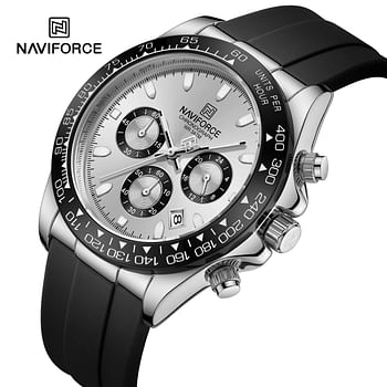 NAVIFORCE NF8054 Watch For Men Silicone Band Chronograph Luminous Wristwatch 42.5 mm- Rose Gold , Black