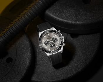 NAVIFORCE NF8054 Watch For Men Silicone Band Chronograph Luminous Wristwatch 42.5 mm-Silver And Black