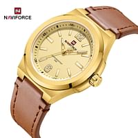 NAVIFORCE 9233 Commander Edition Wristwatch for Men's with PU Leather Strap 40mm - Brown, Gold