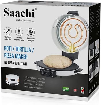 Saachi 40Cm Roti Tortilla Pizza Maker NL-RM-4980GT-WH -White