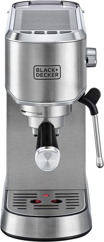 BLACK+DECKER ECM150-B5 Manual Barista Pump Espresso Coffee Machine 1450W - Silver